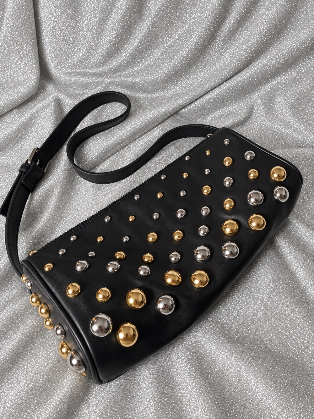 BCBGeneration Black Leather Shoulder Bag with Gold & Silver Studs